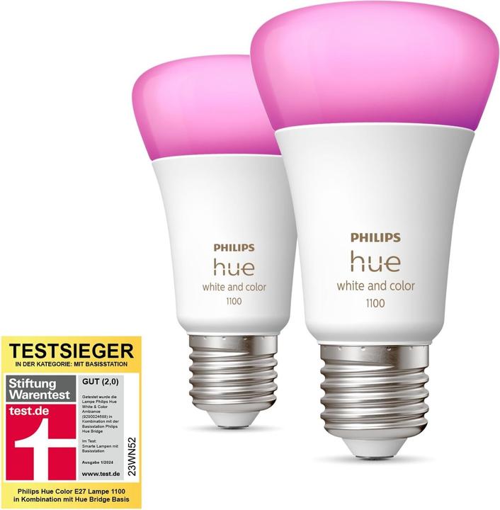 Immagine prodotto Philips Hue White & Color Ambiance BT (E27, 9 W, 1100 lm, 2 x, F)