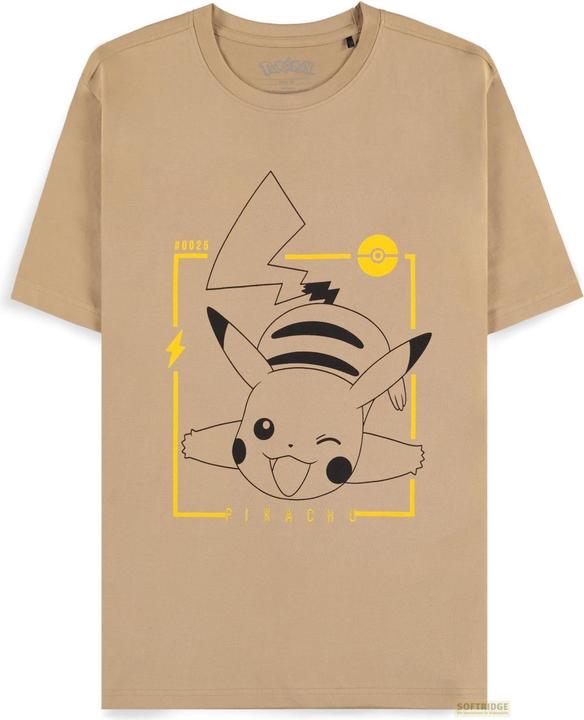 Difuzed Pokémon - Beige Pikachu Line-art Men's Short Sleeved T-shirt - L (L)