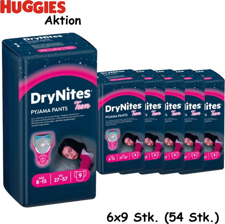 Actual product image Huggies Special offer: DryNites 8 -15 years (27-57 kg) 6 x 9 pcs (54 pcs) (1 Piece)
