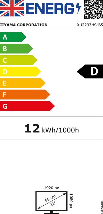 Energy Label iiyama XU2293HS-B5 (1920 x 1080 pixels, 21.50")