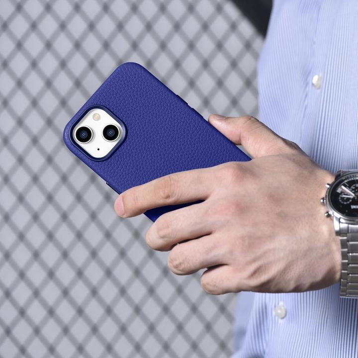 Actual product image iCarer litchi Premium leather case for iPhone 14 Plus Magnetic leather case with magSafe dark blue ( (Apple iPhone 14 Plus)