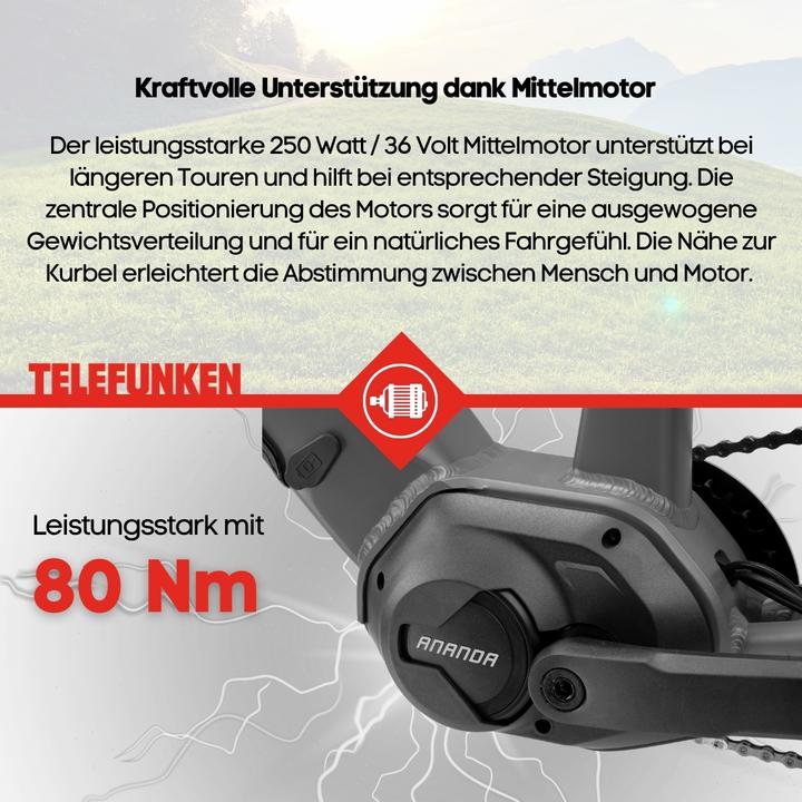 Produktbild Telefunken SUV E-Bike Herren SUV710 27,5 Zoll Mittelmotor 9-Gang Kettenschaltung (50 cm)