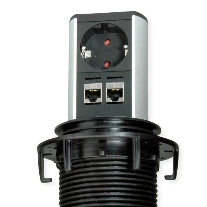Actual product image Bachmann ELEVATOR power strip 1x Schuko 2x LAN chrome matt (1 x, CEE 7/3, RJ45, 0.50 m)