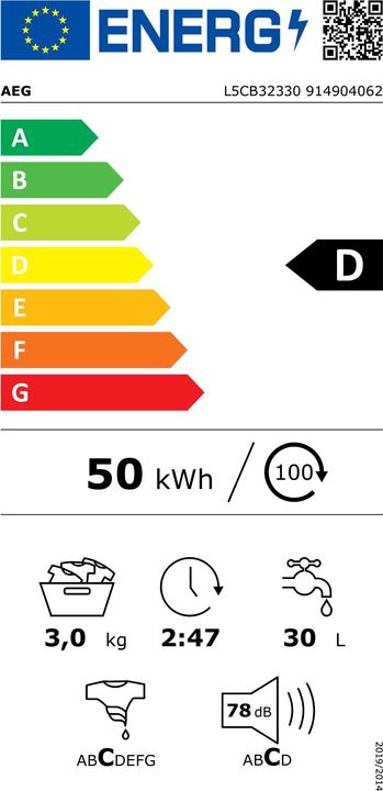 Label énergétique Electrolux AEG L5CB32330 (3 kg, Gauche)