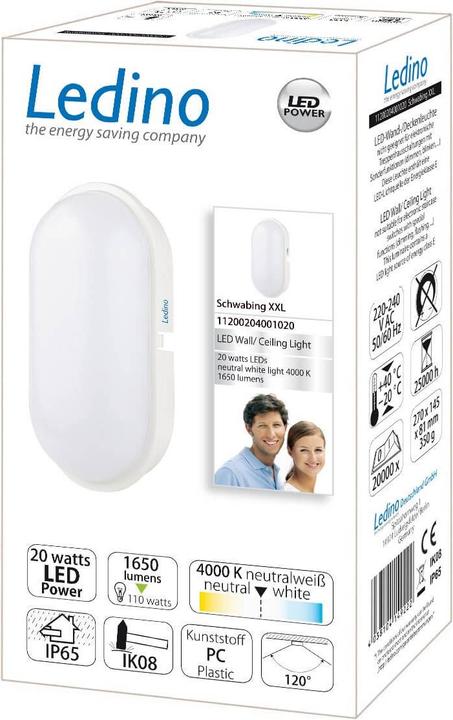 Produktbild Ledino LED-Wand- /Deckenleuchte Schwabing XXL, 20W, IP65, IK08 neutralweiss (9000 lm)