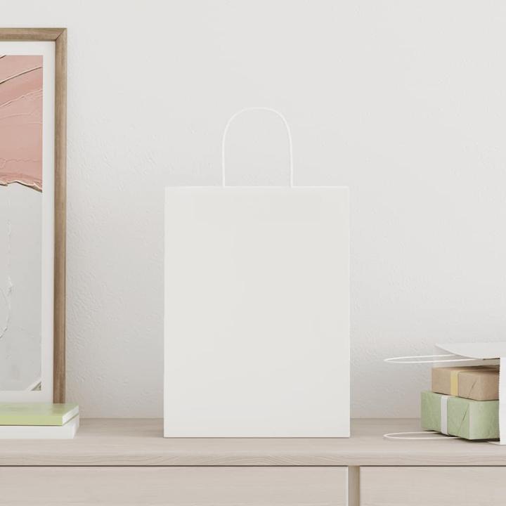 Immagine prodotto VidaXL Sacchetti di carta kraft 250 pezzi con manico bianco 26x12x35 cm (Borsa da regalo, 250 x)
