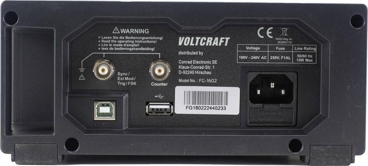 Actual product image Voltcraft FG-1602 Function generator mains operated 1 µHz - 60MHz 2-channel arbitrary