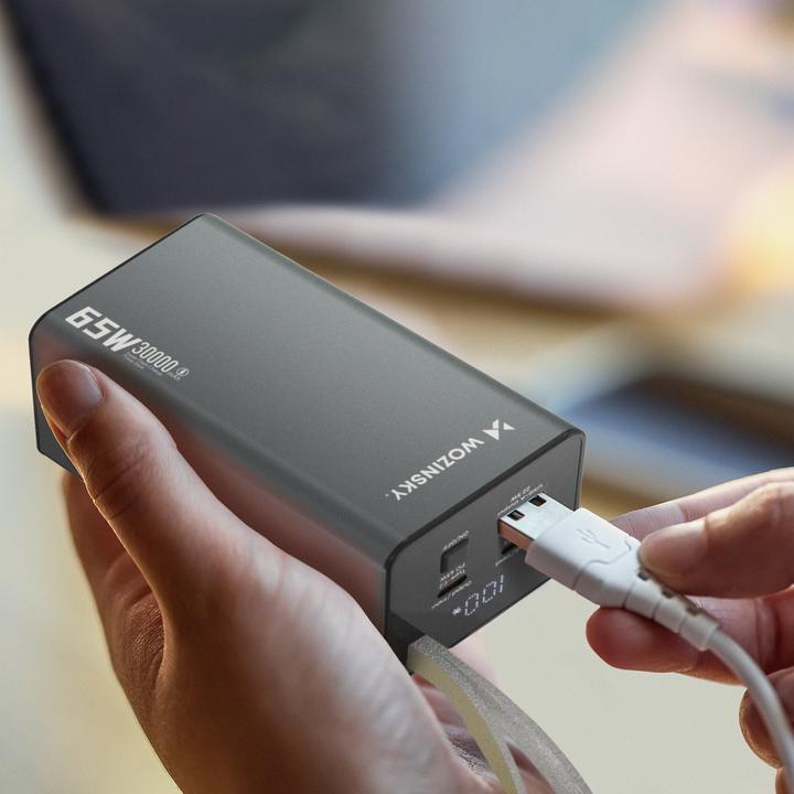 Actual product image Wozinsky Powerbank K65+ 65W 30000mAh 2x USB-C, 1x USB-A 65W - black (30000 mAh, 65 W, 65 Wh)