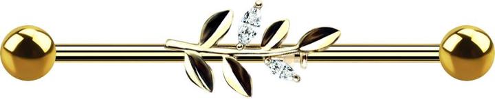 Star Piercing Barbell 14k vergoldet mit Olivenblatt (Chirurgenstahl 316L, Messing)