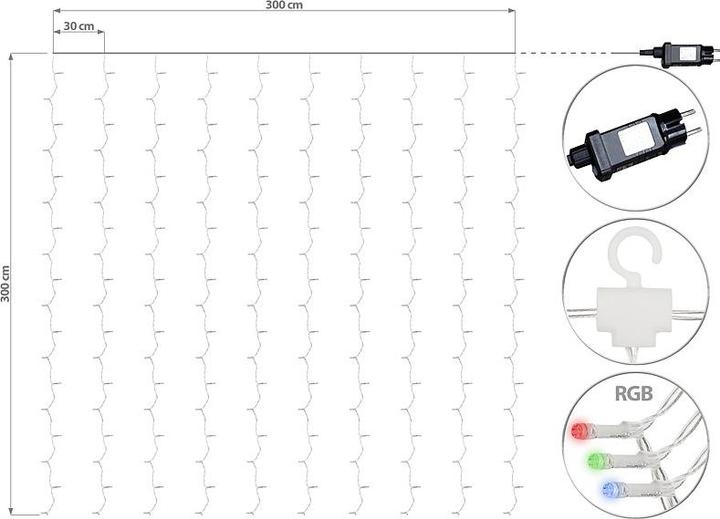Produktbild Luminea 2er-Set WLAN-LED-Lichtervorhang, 180 LEDs, RGB, App, IP44, 3 x 3 m (3 m)
