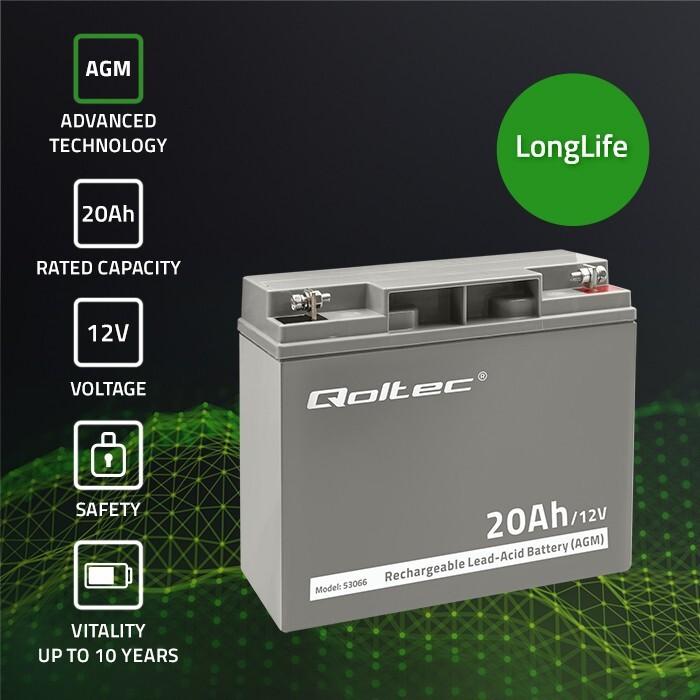 Produktbild Qoltec 53066 AGM battery 12V 20Ah max. 300A