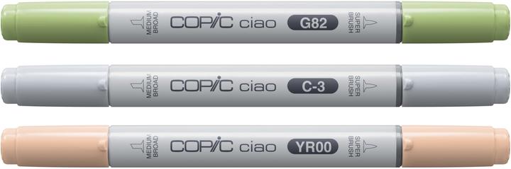 Actual product image Copic CIAO - Brand (G-82 Spring Dim Green, C-3 cool Gray No. 3, YR-00 Powder Pink, 6 mm, 3 x)