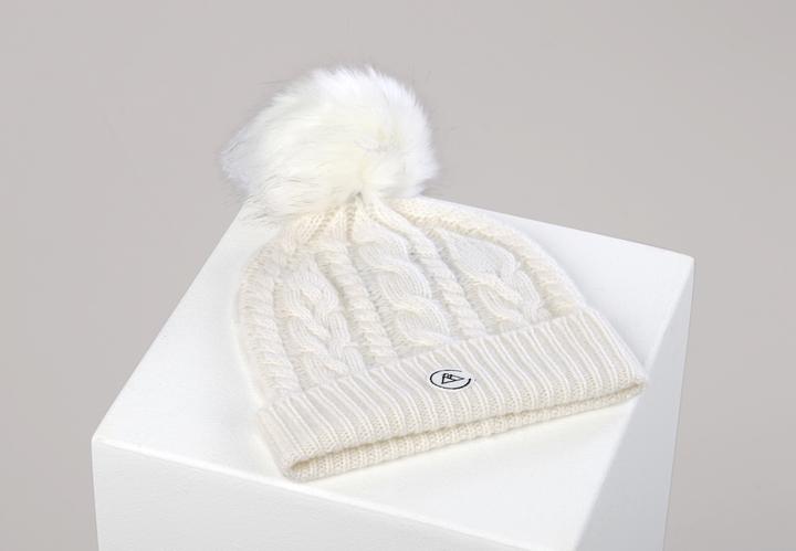 Cash-Mere Kaschmir Mütze mit Zopfmuster und Bommel (One Size)