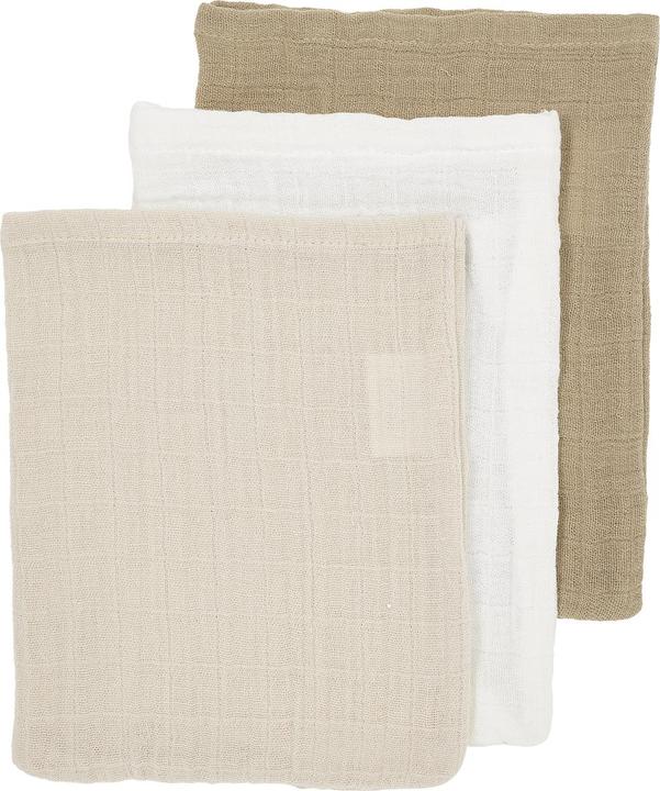 Actual product image Meyco Baby Uni washing gloves - pack of 3 - pre-washed muslin - offwhite/soft sand/taupe - 20x17cm