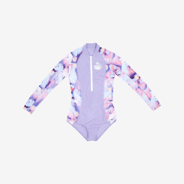 Actual product image Olaian Badeanzug langarm Surfen Mädchen Frontreissverschluss Lucy 500 violett
