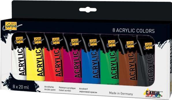 Produktbild Kreul Acrylic Tuben (Schwarz, Magenta, zinnoberrot, Ultramarinblau, Zitron, Permanentgrün, Weiss, Dunkelbraun, 20 ml)