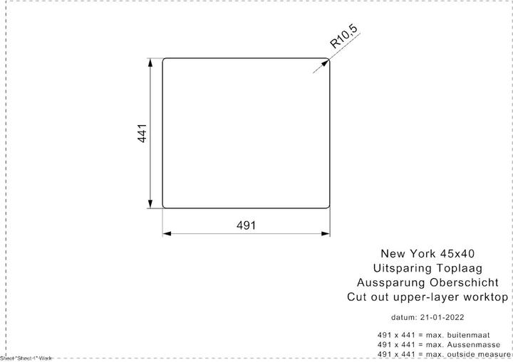 Actual product image Reginox Sink, Stainless Steel Kitchen Sink New York 45x40 cm R35528 (Fitted sink, 44 cm, 49 cm)