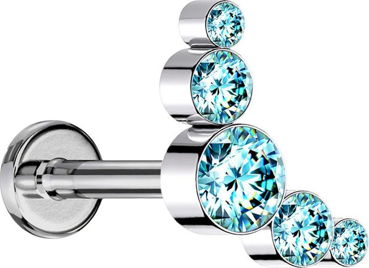Star Piercing Micro Labret Innengewinde silber fünf Kristalle aqua (ohne Messing, Chirurgenstahl 316L)