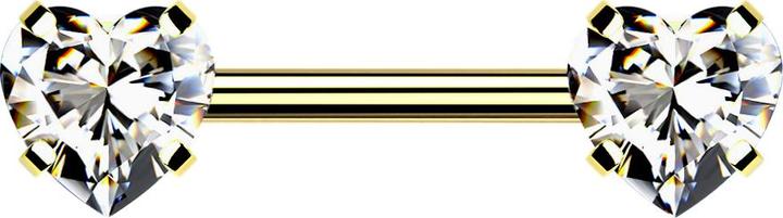 Star Piercing Threadless Barbell vergoldet front mit Herz Kristall silber gefasst (Chirurgenstahl 316L)