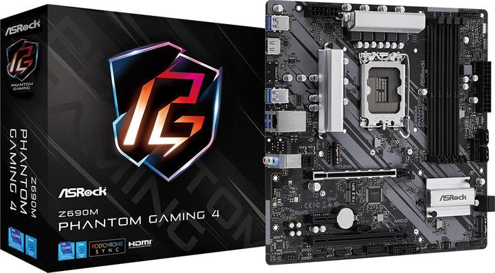 Produktbild AsRock MB Z690M Phantom Gaming 4 -ATX HDMI DDR4 (LGA 1700, Intel Z690H, mATX)