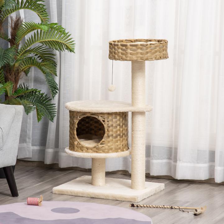 Image du produit PawHut Arbre à chat avec niche pour chat (95 cm, Multicolore)