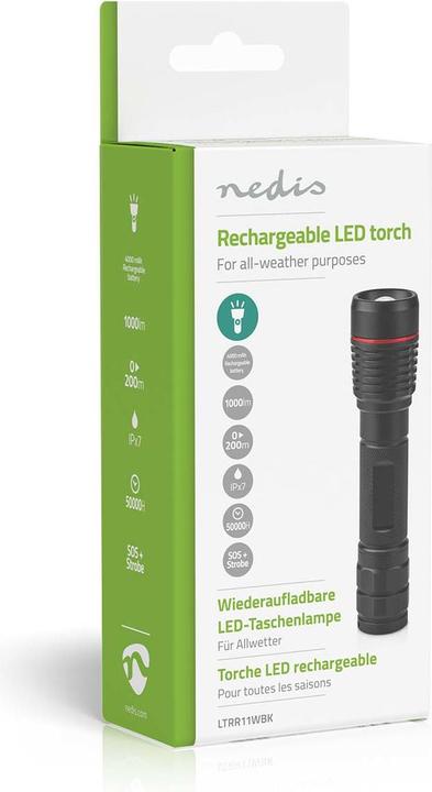 Actual product image Nedis LED torch, full metal housing, IPX7, 200 metre light range (3.40 cm, 1000 lm)
