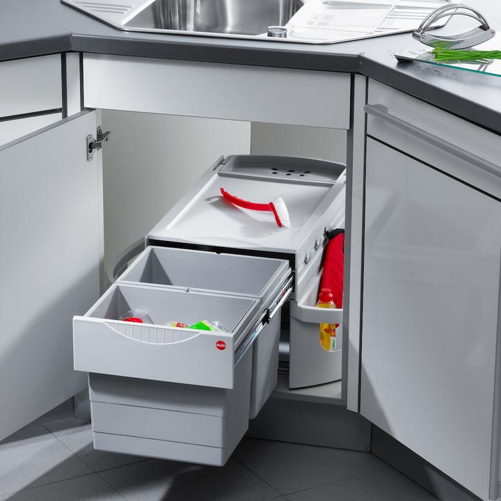 Produktbild Hailo Abfallsammler Rondo 3645121 Eckabfallsammler 2fach für 90x90 Eckunterschrank 2x 18 Liter Innen (36 l)