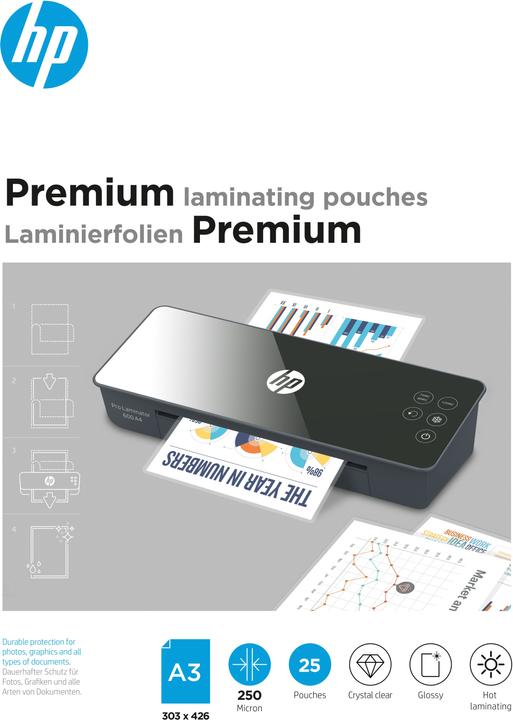 Actual product image HP Laminating film Premium A3, 250 Micron, 25 pieces, Glossy (A3, 25 Piece, 250 µm)