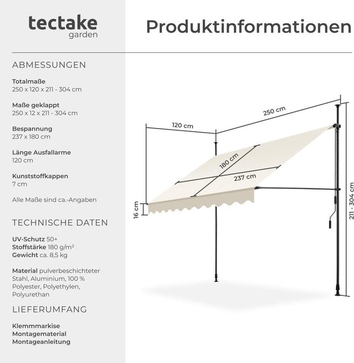 Immagine prodotto tectake Tenda da sole a morsetto (2.50 m)