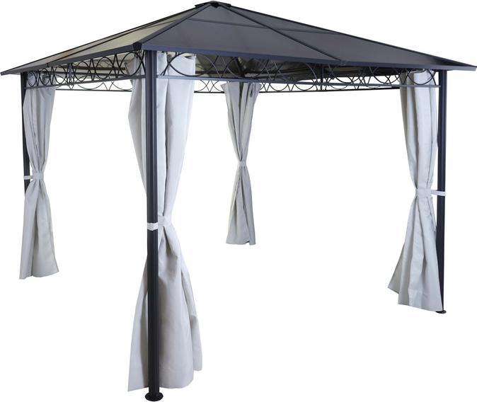 Actual product image Swisshandel24 Hardtop Pergola Garden Pavilion, Plastic Roof Side Wall Alu Light Grey 3x3m - 27113 (300 cm, 300 cm)