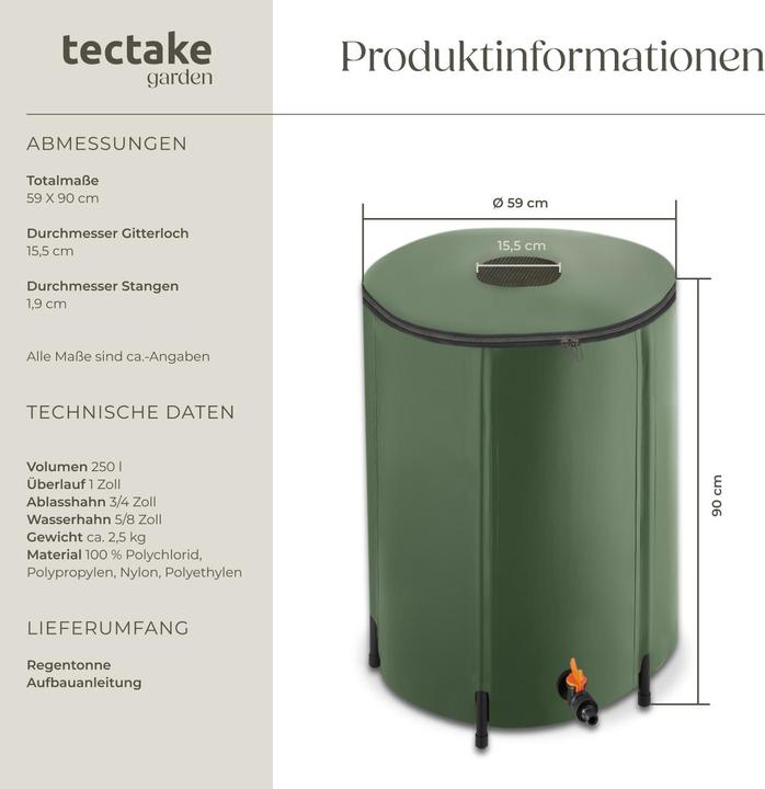 Image du produit tectake Récupérateur d’eau de pluie (250 l)