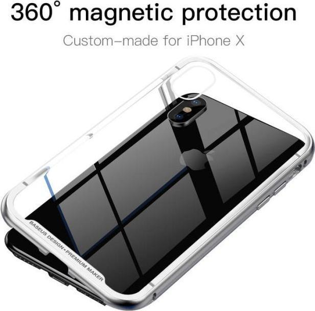 Produktbild Baseus iPhone X Magnetische Alu Schutzhülle Glas RückseiteSilber (Apple iPhone X)
