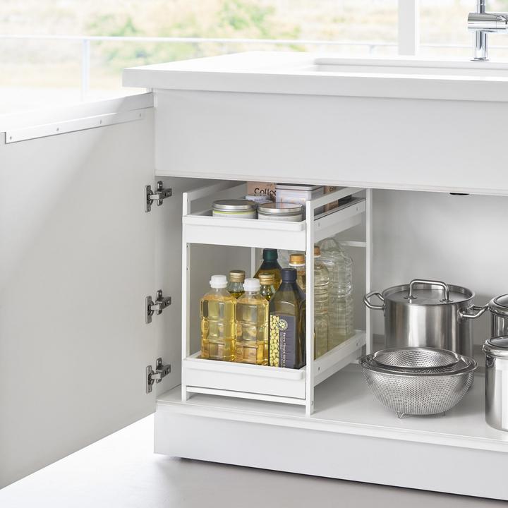 Image du produit Yamazaki Étagère d'évier à 2 niveaux avec étagères coulissantes TOWER
