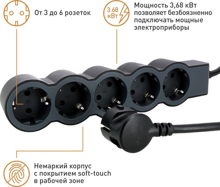 Actual product image Legrand Flat socket strip 5x socket, 1.5 metre cable Black 694556 (5 x, CEE 32/3, 1.50 m)