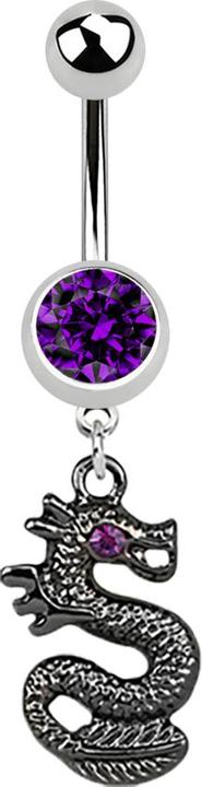 Star Piercing Banane silber mit Anhänger schwarzer Drachen violett (Chirurgenstahl 316L, ohne Messing)