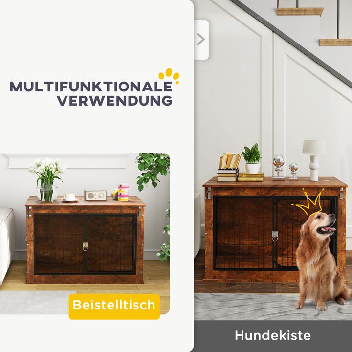 Actual product image PawHut Hundekäfig Spanplatte, Stahl Rustikal-Braun (Dog house)