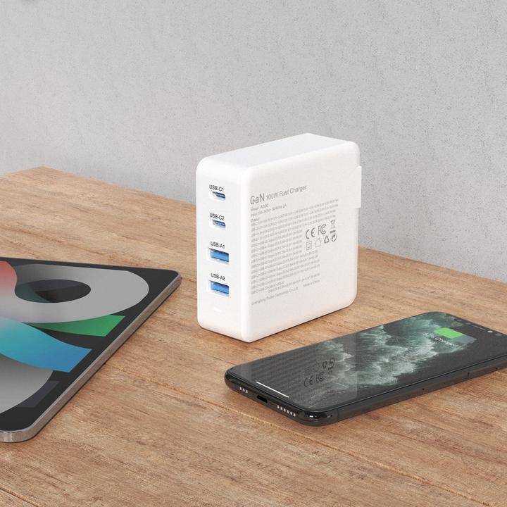 Image du produit Dudao Adaptateur GAN 100W Type Cx2 + 2xUSB Blanc (100 W)