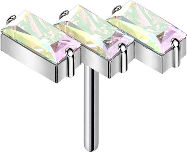 Produktbild Star Piercing Threadless drei rechtecke silber Kristalle multicolor (ohne Messing, Titan G23)