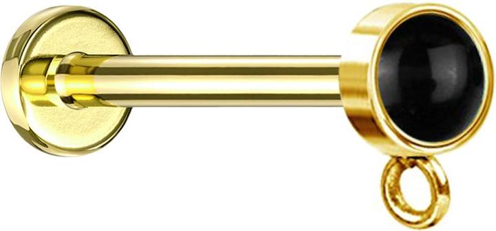 Star Piercing Micro Labret Innengewinde vergoldet mit Zylinder schwarzer Onyx Stein Ring für Anhänger (ohne Messing, Mineralisch, Chirurgenstahl 316L)