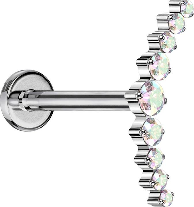Star Piercing Micro Labret Innengewinde silber gebogen silber neun runde Kristalle multicolor (ohne Messing, Titan G23)