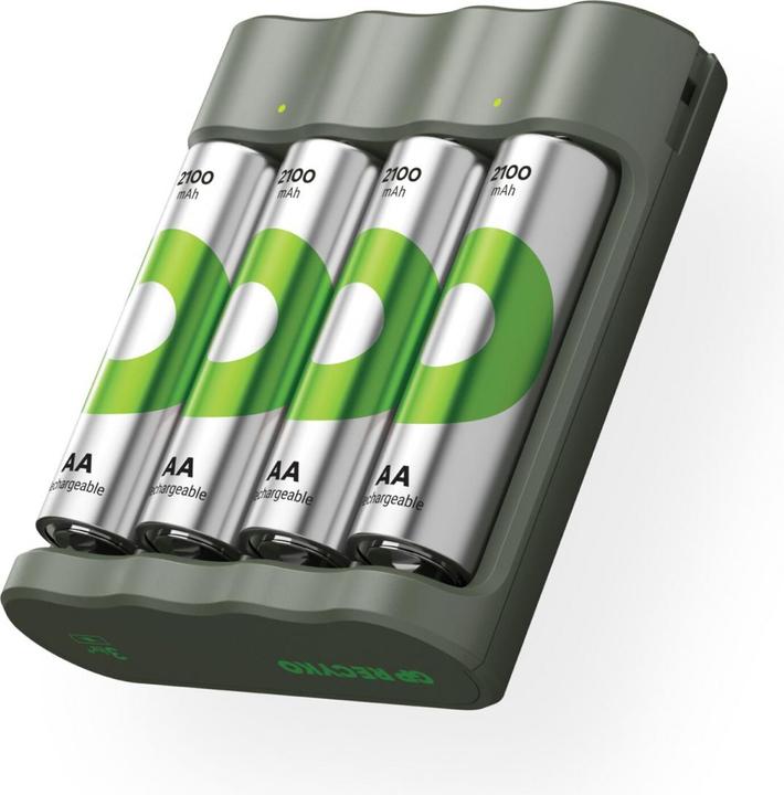 Productafbeelding GP Batteries Actie "Gratis oplader" USB model oplader GP B441 incl. 4x AA-. (4 Pcs., AA, 2100 mAh, Oplaadbare batterijen + lader)