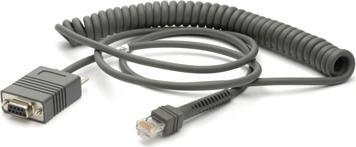Produktbild Zebra Cable RS232 9 ft, coiled Standard DB9 female, TxD on 2, Power-Port, coiled. Cable code R02