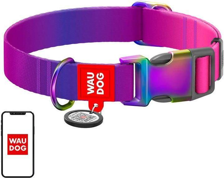 Actual product image Collar Waudog gradient nylon dog with QR code, purple, size M (M, Dog, General)