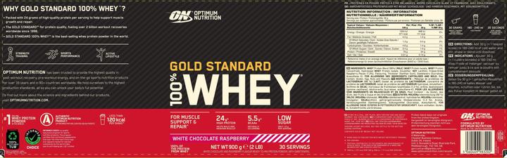 Nutritional values and ingredients Optimum Nutrition Gold Standard 100% Whey (White Chocolate Raspberry, 1 pcs., 896 g)