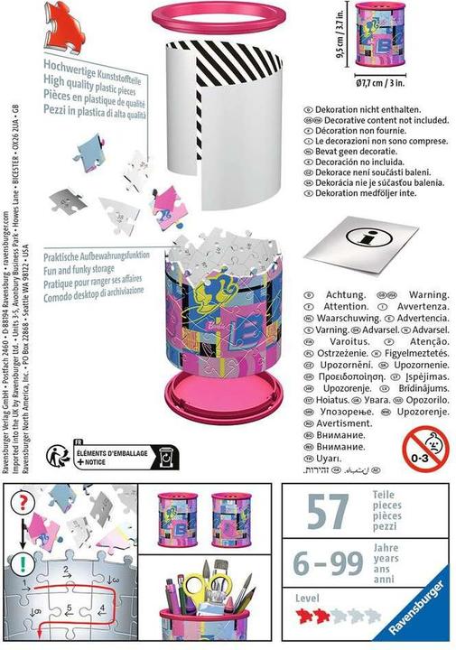 Produktbild Ravensburger 3D Puzzle 11585 - Utensilo Barbie - Stiftehalter für Barbie Fans ab 6 Jahren (54 Teile)