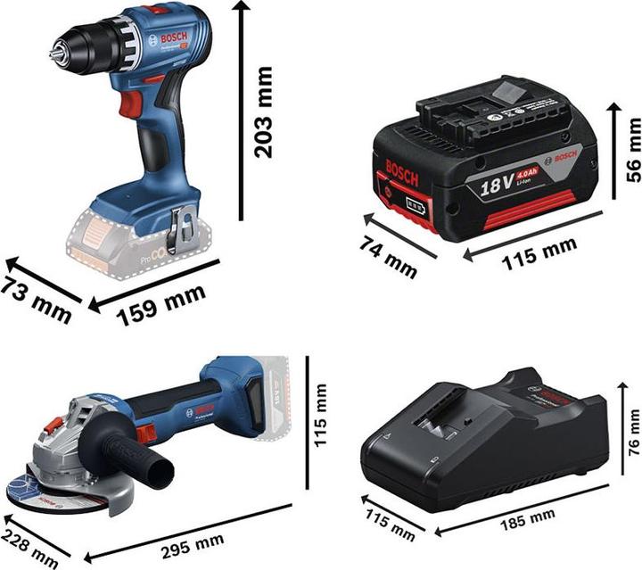 Image du produit Bosch Professional 2-Tool Set GSR 18V-45 / GWS 18V-8 / 2x Akku GBA 18V 4.0Ah inkl. Tasche