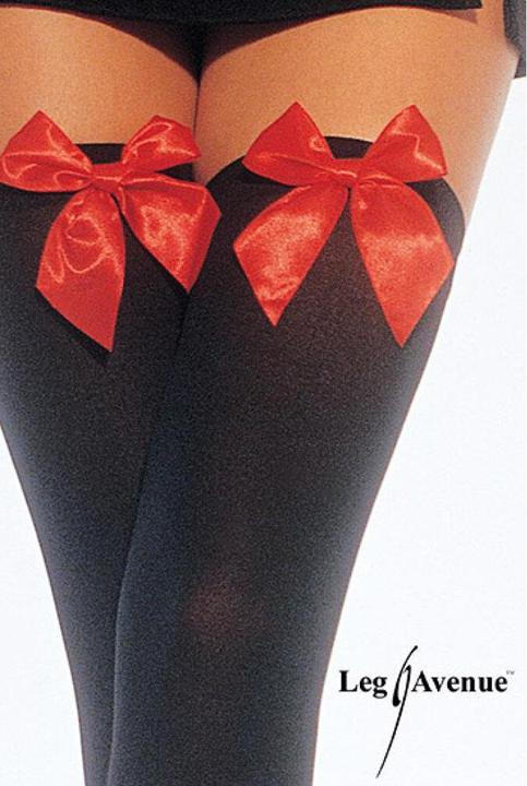 Produktbild Leg Avenue Schwarze Nylon-Halterh?Pfe Mit Roter Schleife Einheitsgr?Sse