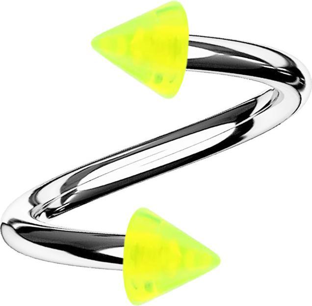 Star Piercing Spirale silber mit zwei Cones gelb transparent (Acryl, ohne Messing, Chirurgenstahl 316L)