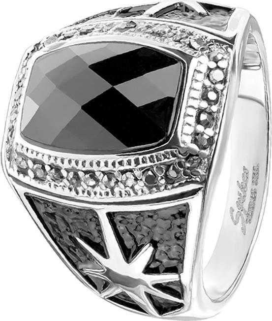 Star Piercing Ring silber schwarzer facettierter Stein mit Sunburst (Chirurgenstahl 316L, Mineralisch, ohne Messing)