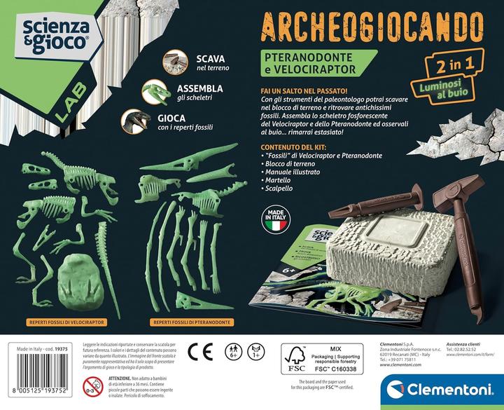 Immagine prodotto Clementoni Laboratorio di scienze-Archeogiocando Pteranodon e Velociraptor-Dinosauri, Kit di fossili per